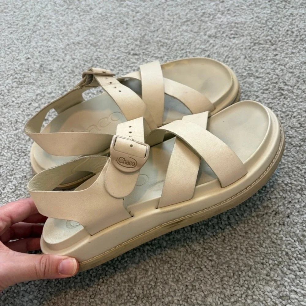 Chaco Townes Sandals Womens 6 Cream White Hiking Leather Comfort Gorpcore
